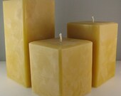 Square Beeswax Candles - Natural Honey Beeswax Pillars - Set of 3