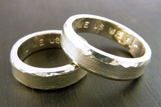 Wedding Ring Sterling Silver Hammered "Waters Edge" Style