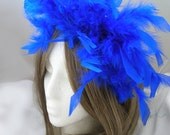 Royal Blue feather headband, headdress, feather fascinator - Mardi Gras, Burlesque, and rockabilly