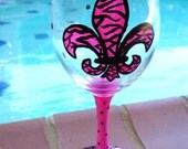 Custom, Hand Painted Fleur de Lis Wine Glass