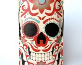 Leather iPhone (ALL) iTouch (ALL) HTC (Mozart/Desire) case - Sugar skull tattoo design
