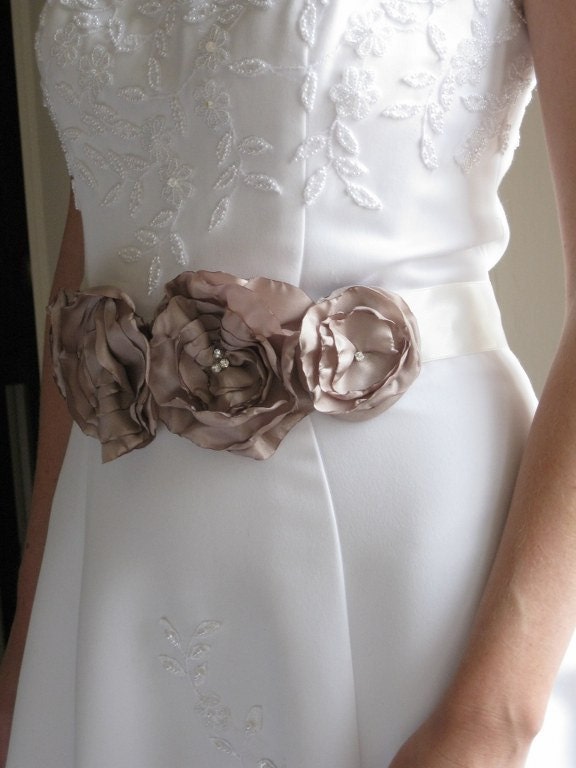 Bridal Sash, Chocolate and Ivory, Belt, Bride, Bridesmaid, Special Occasion, Floral, Swarovski Crystals, Immediately Available