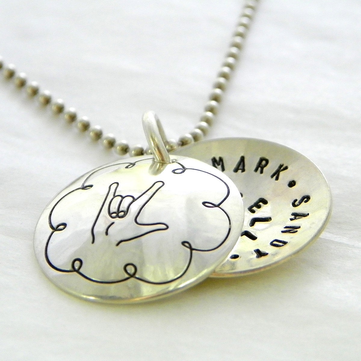 Personalized Locket - ASL I Love You hand stamped and personalized sterling silver faux locket