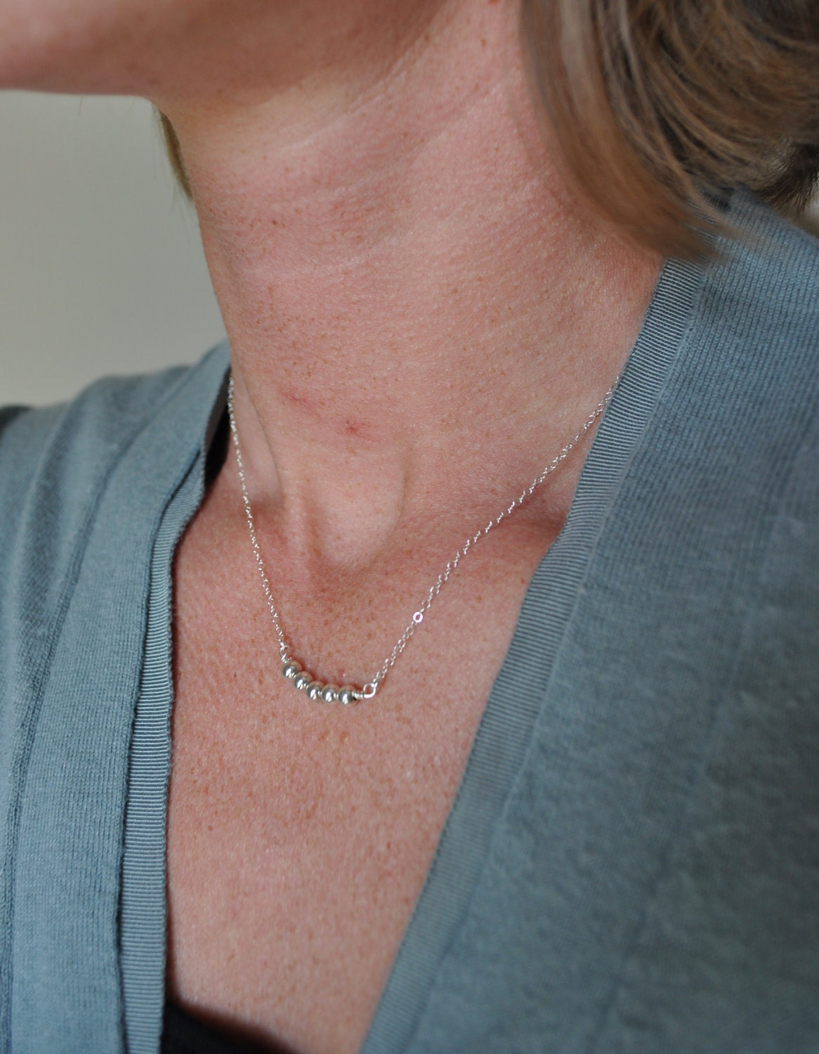 Dainty Little Beaded Necklace - Sterling Silver - simple jewelry - adencreations