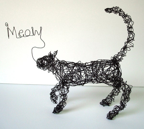 MEOW KITTY Standing Cat - One Of A Kind Wire Sculpture