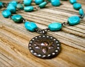 Turquoise Necklace Gorgeous Sleeping Beauty Wire Wrapped Spiritual Om Lotus Pendant Necklace
