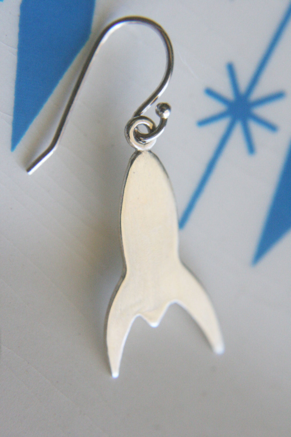 Retro Rocket Silver Dangle Earrings