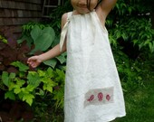 dress/tunic linen bird red block print (red on toast)