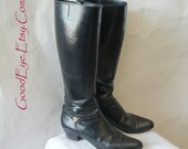 Vintage Salvatore FERRAGAMO Boots 8 Narrow Leather Italy Harness Equestrian Eur 38 Black Horsebit Signature