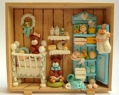 Handmade boxroom to be hung on the wall of a nursery or child room full of cute details with two bears-customizable