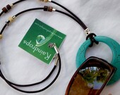 Eyeglass Holder - Necklace. Glasses Holder with  Natural Stabilized Turquoise Ring.  Great For Sunglasses.