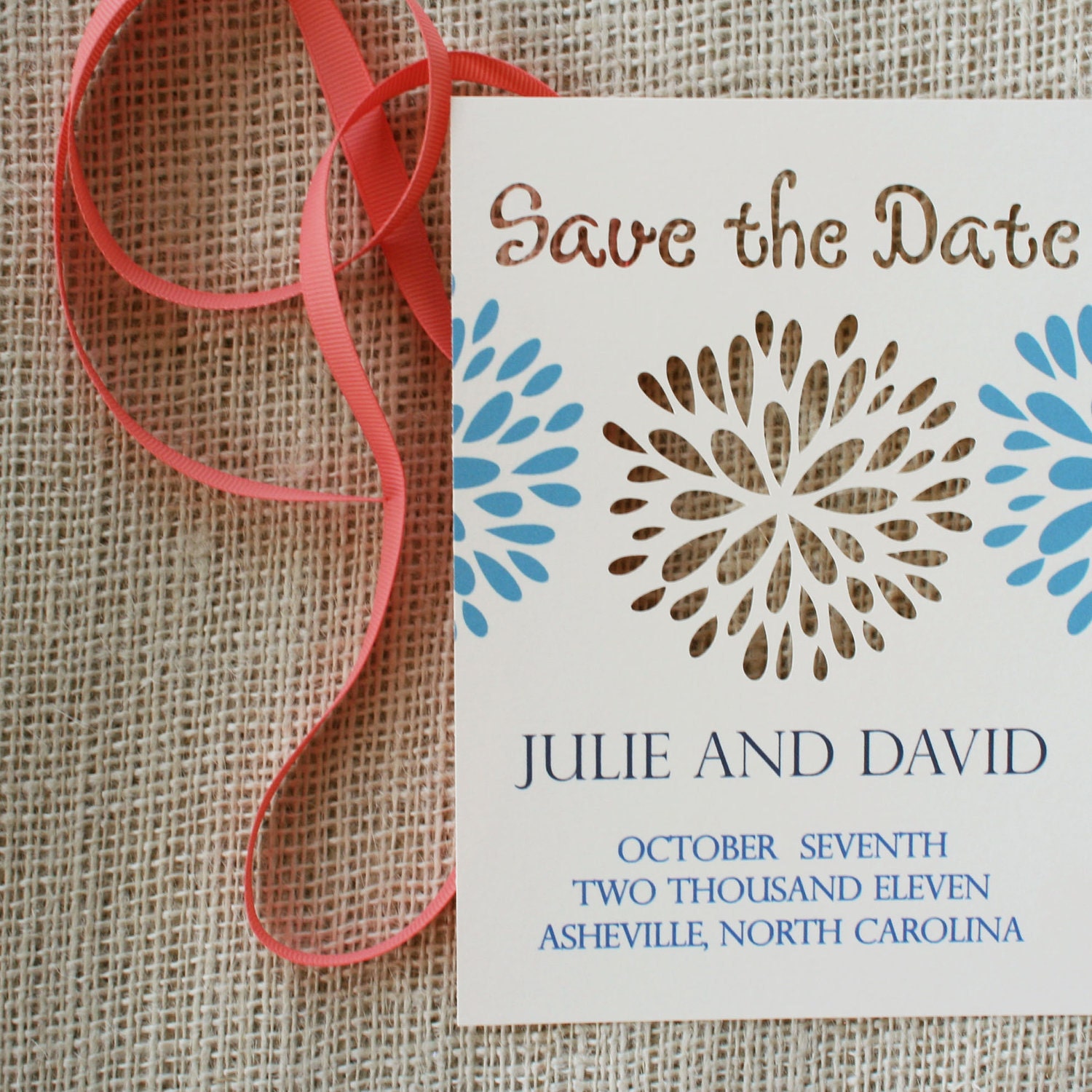 Die Cut Save the Date Card with Flower Blossom Design