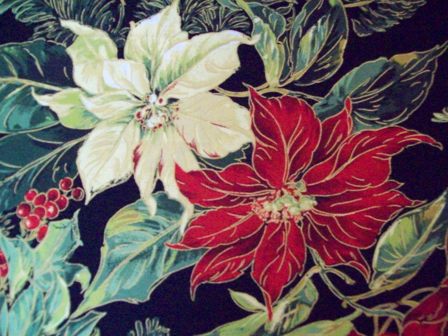 Poinsetta cotton fabric 1/2  yard piece