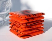 Fused Glass Coasters 6 - Orange with Black Confetti