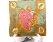 Grape Handmade Tile or Coaster / Handmade Ceramic Stoneware Clay Pottery - On Sale