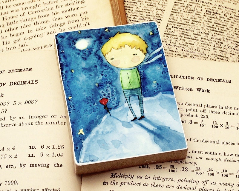The Prince And The Rose - ACEO Giclee Reproduction Mounted On Wood Block by Danita Art (2.5  x 3.5 Inches Print)