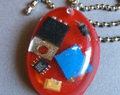 Computers in Disarray - Resin Pendant filled with Recycled Electrical Components Geekery - Handmade Resin Jewelry