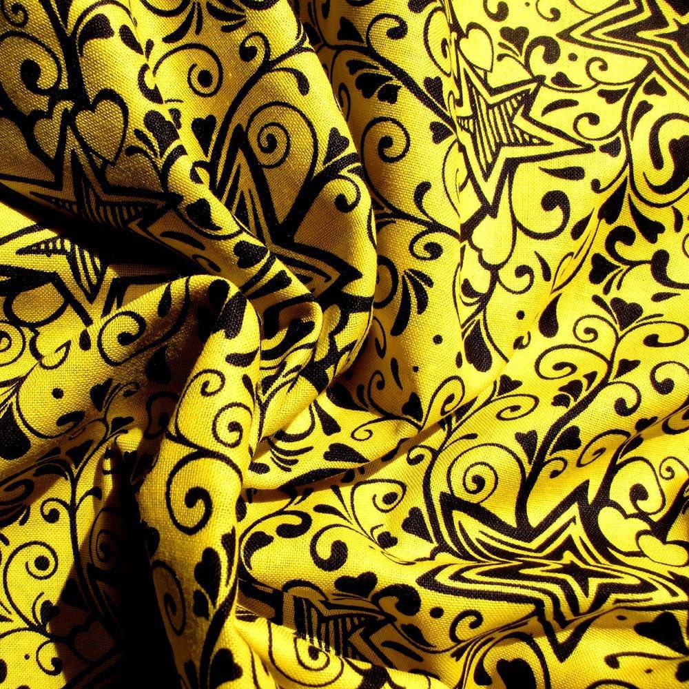 Black is Back by Paintbrush Studio - Black Hearts and Stars on Yellow