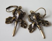 Victorian Bridal Earrings Wedding Blue Flag Iris Flower Dangle