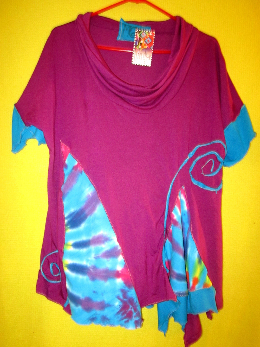 Violet Tunic with Tie dye inserts Upcycled Sexy