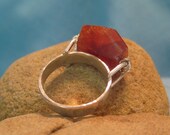 Mandarin Garnet Sterling Silver Ring Specimen Rough Cut Stone Large Chunky Natural Burnt Orange Tangerine OOAK JJDLJewelryArt