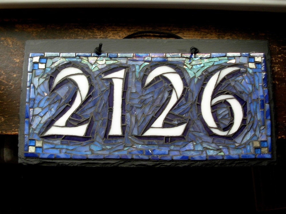 Mosaic House Number on Slate 4 digit