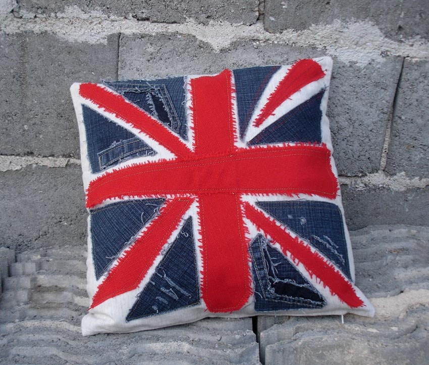 Union Jack British flag PILLOW / CUSHION COVER Grunge Punk Rock Ripped Denim