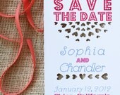 Heart Save the Date Card, Laser Cut Invitation: sweet love design, red, purple, grey, your choice of colors
