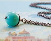 Long Turquoise Necklace Long Oxidized Silver Chain Wire Wrapped