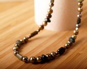 Olive freshwater pearl necklace with tourmaline, aventurine, and sterling