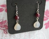 Sweetheart Earrings Genuine Faceted Ruby and Champagne Pink Chalcedony On Sterling Silver