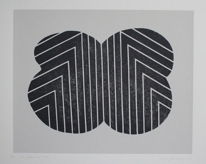 Black and pale grey abstract 'leaf' original handmade screenprint.