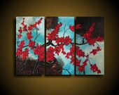 Abstract Painting 20% OFF Sale Large Original 3 Piece 20 x 30 Art Artwork by The Raw Canvas Gallery HOME DECOR Red Blue White Brown