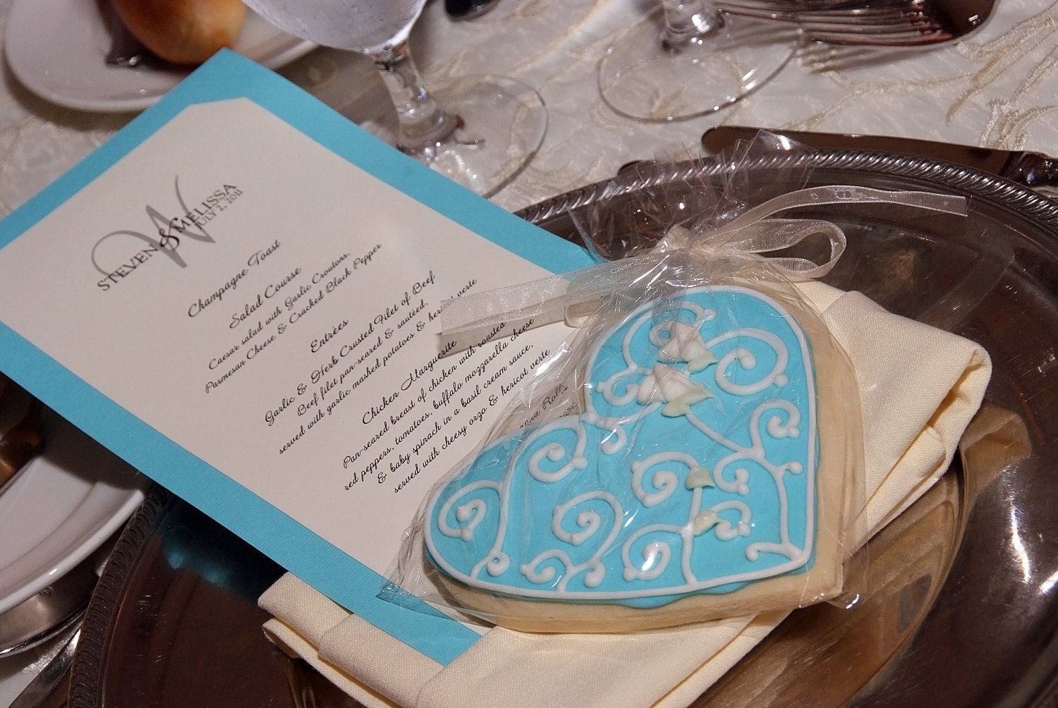 Tiffany Heart Cookie Favors - Heart Wedding Favors - Heart Decorated Cookie Favors -  3.75 ea.