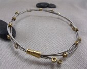 Recycled Guitar String Bangle with Brass Ball End 'Beads'