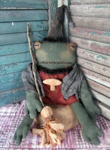 Primitive Tilly Witch Toad Doll for Halloween