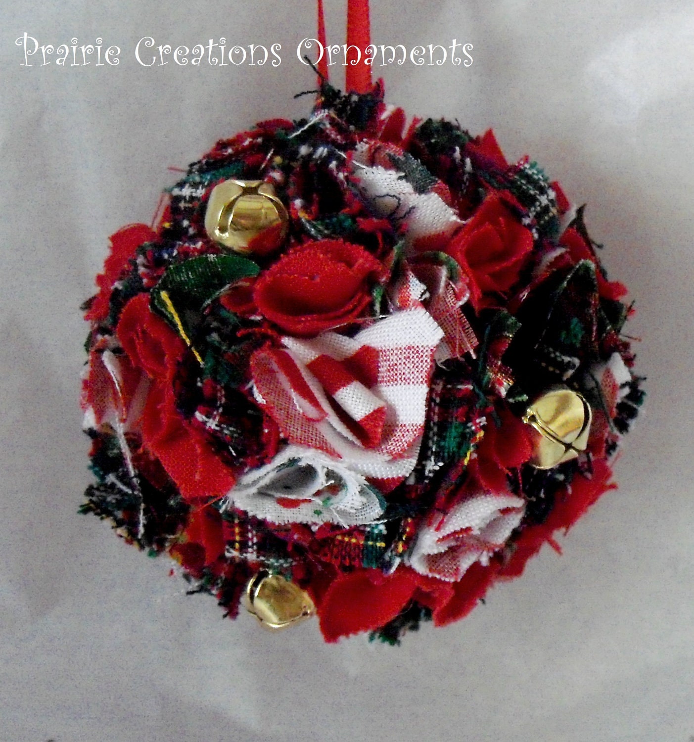 Christmas Tree Handmade Ornament Fabric Scraps and Bells