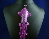 Violet Squid Necklace - Polymer Clay Cephalopod Jewelry