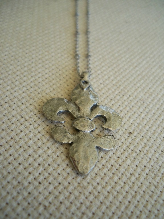 Long Hammered Fleur de Lis Necklace