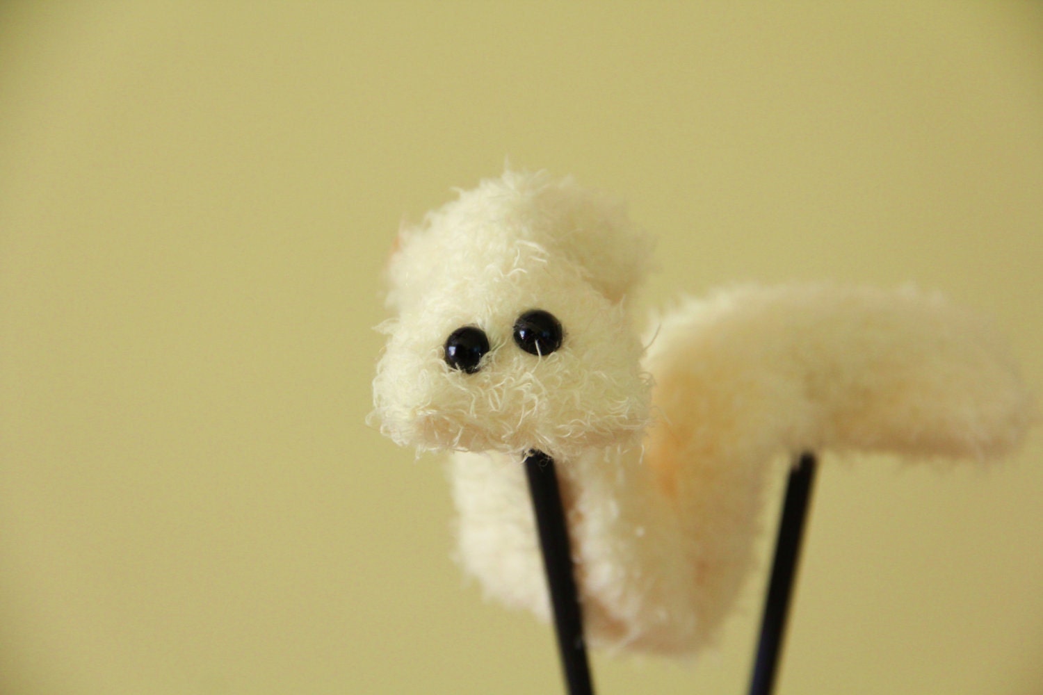 Yellow Fuzzy Caterpillar, woolly worm Rod Puppet, Lucy