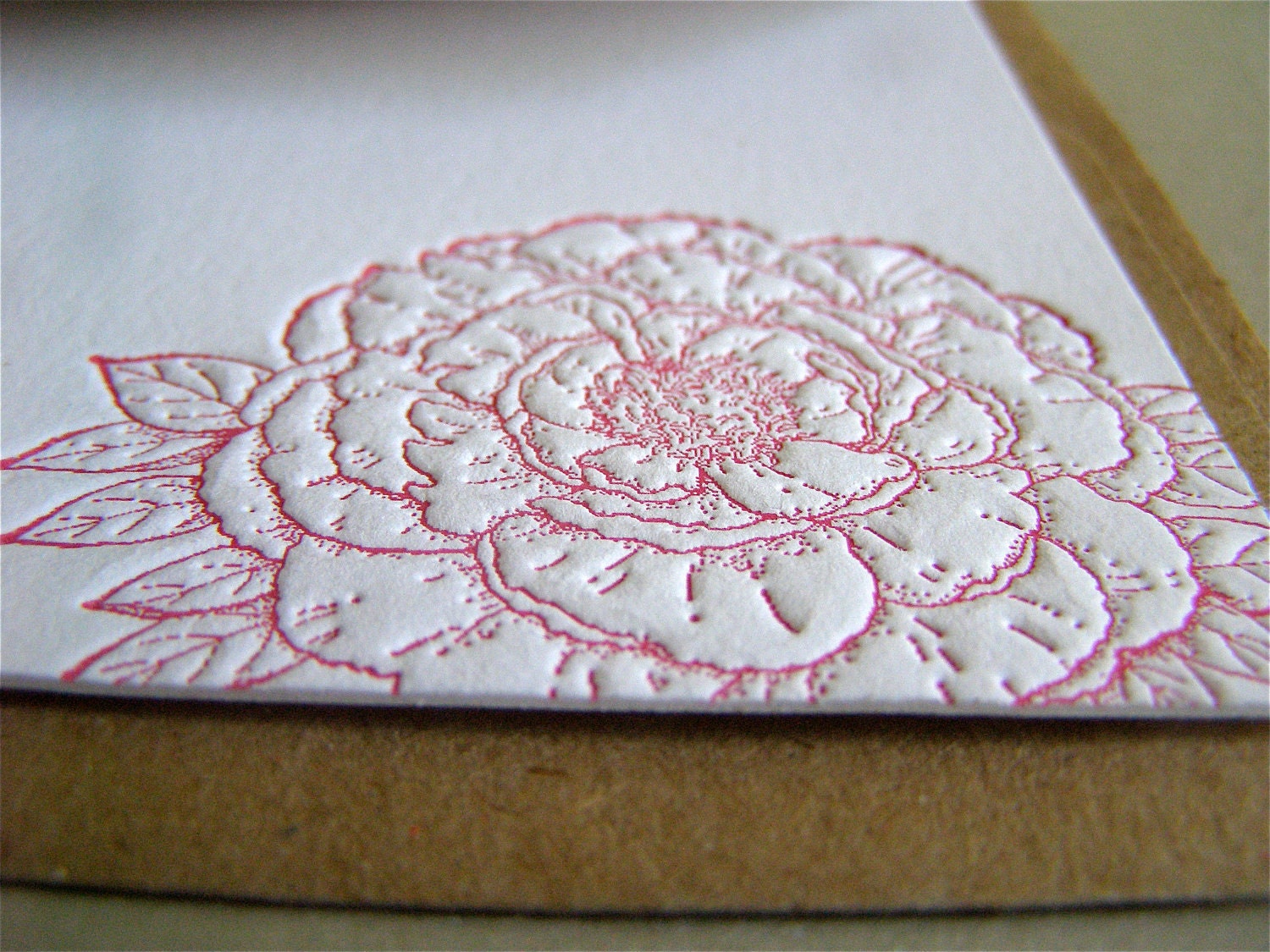 Peony Letterpress Stationery in Fuchsia with Sewn Envelope - single card