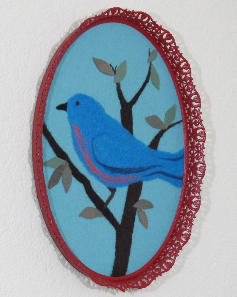 Bird Art - Vintage Vanity Tray Recreated - Bird Folk Art in Vintage Vanity Tray