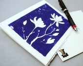 Magnolia Blank Notecard - Purple Linocut Print - 5 x 7 inches