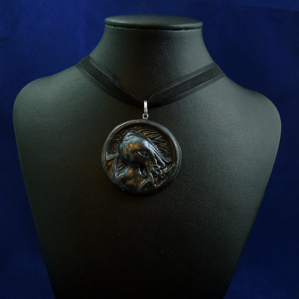 Antique Silver Cthulhu Cameo Necklace - Polymer Clay Jewelry
