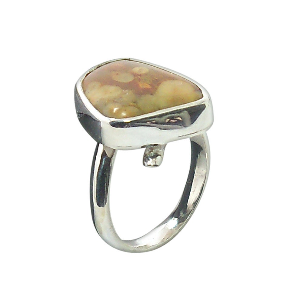Rainforest Jasper and sterling Silver Ring, Size 3-1/2  r35rfjd1881