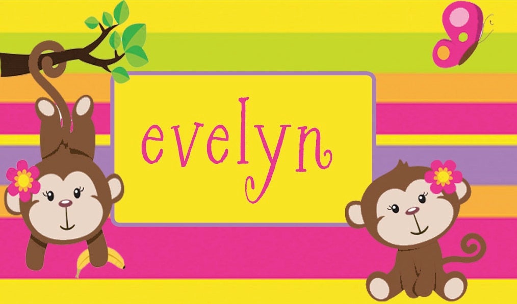 CUSTOM Laminated Monkey Girl Name Tag Backpack Tag Bag Tag