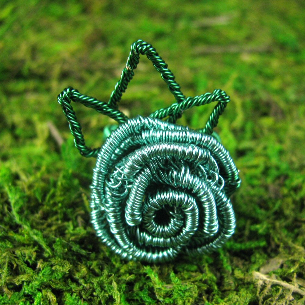 Wire Wrapped Ring:  "A Blue Rose"