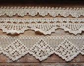 Cotton hand crocheted Lace .SET of 3 . Ivory. Made to order.