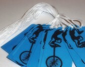 8 Bright Blue Unicycle Gift Tags 2.5 inches - LAST SET