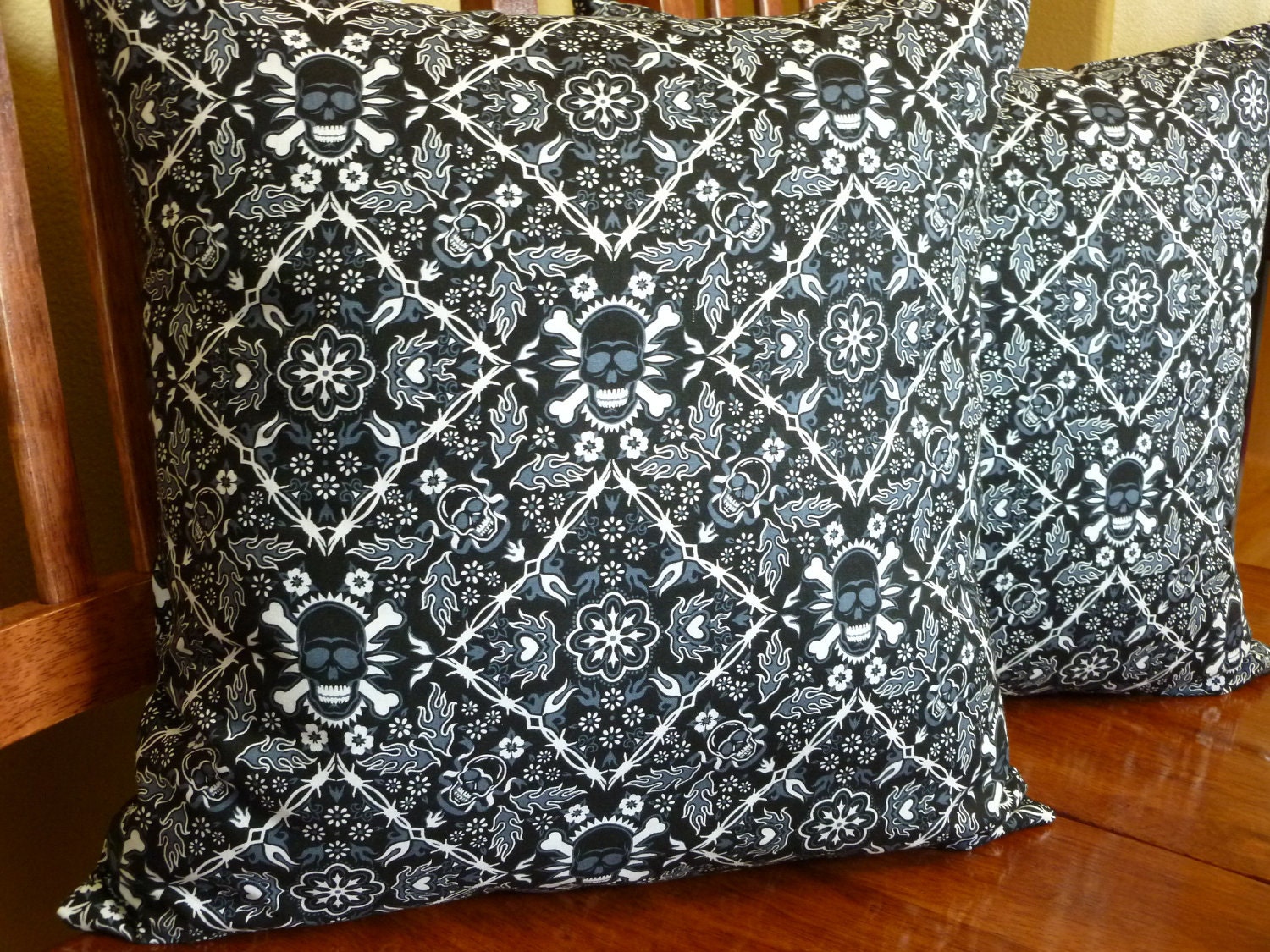 Pillow Covers - Two Accent Throw Pillow Covers - Black Bandana Skulls